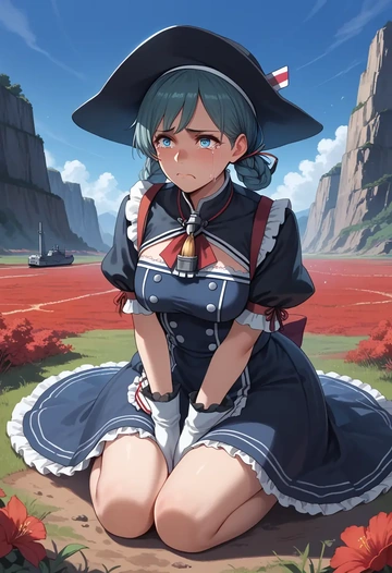 kantai_collection,female_admiral_(kancolle),witch blouse,asymmetrical skirt,striped stockings  - AI generated anime art