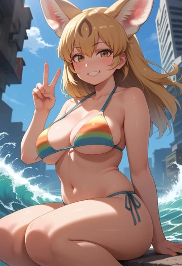 kemono_friends,fennec_(kemono_friends),bikini,rainbow-colored,sexy  - AI generated anime art