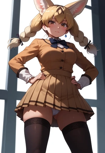 kemono_friends,fennec_(kemono_friends),jk uniform, stockings  - AI generated anime art