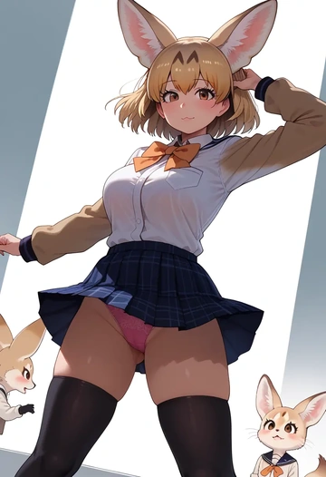 kemono_friends,fennec_(kemono_friends),jk uniform, stockings  - AI generated anime art