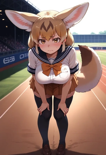 kemono_friends,fennec_(kemono_friends),jk uniform, stockings  - AI generated anime art