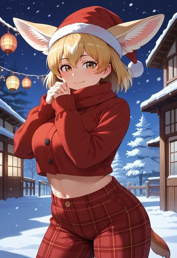 kemono_friends,fennec_(kemono_friends),Christmas,plaid trousers  - AI generated anime art