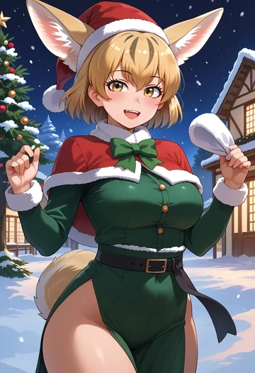 kemono_friends,fennec_(kemono_friends),Christmas,dress  - AI generated anime art