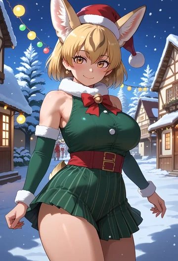 kemono_friends,fennec_(kemono_friends),Christmas,dress  - AI generated anime art