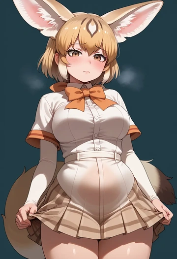 kemono_friends,fennec_(kemono_friends),bodysuit,mesh,high-waisted skirt  - AI generated anime art