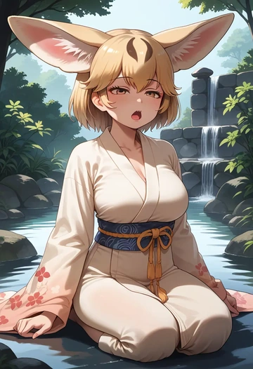 kemono_friends,fennec_(kemono_friends),kimono,silk,wide-leg trousers  - AI generated anime art