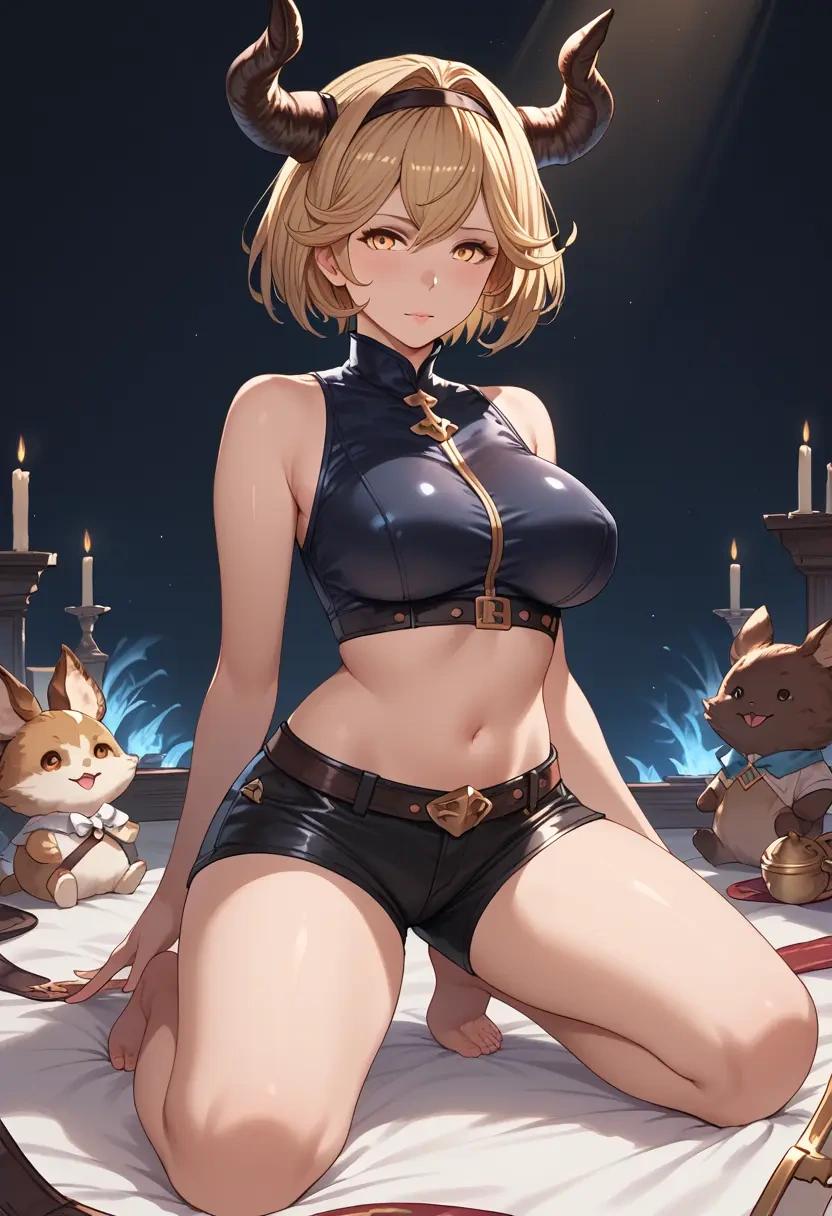 granblue_fantasy,ferry_(granblue_fantasy),leather,shorts,crop top  - 