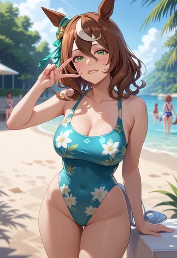 umamusume,fine_motion_(umamusume),swimsuit,floral print  - AI generated anime art