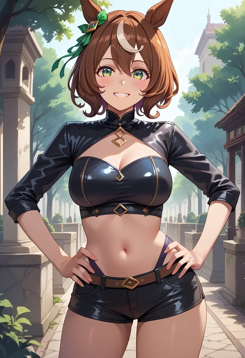 umamusume,fine_motion_(umamusume),leather,shorts,crop top  - 