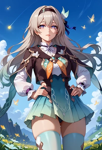 star rail,firefly,mini skirt, stockings  - AI generated anime art