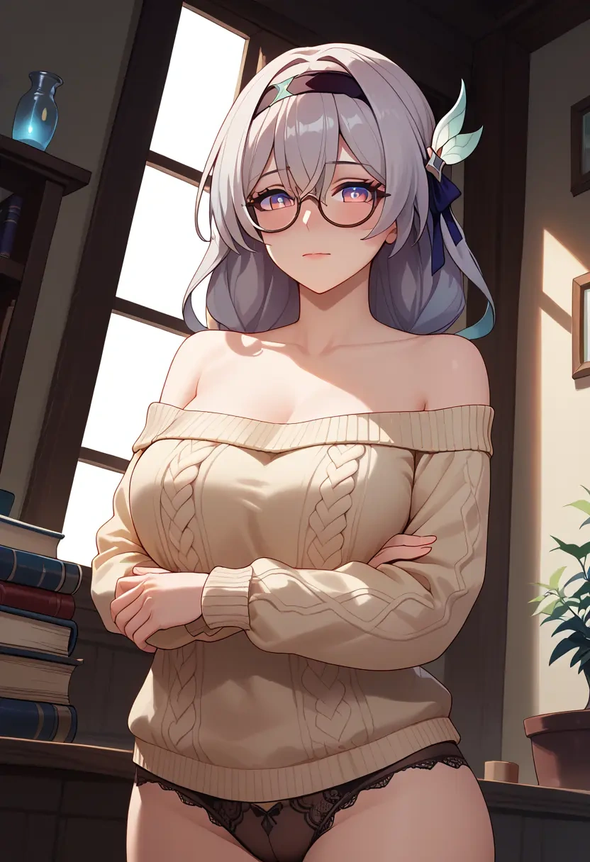 star rail,firefly,sweater,panties,off-shoulder,glasses,sexy  - 