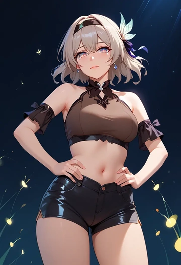 star rail,firefly,leather,shorts,crop top  - AI generated anime art