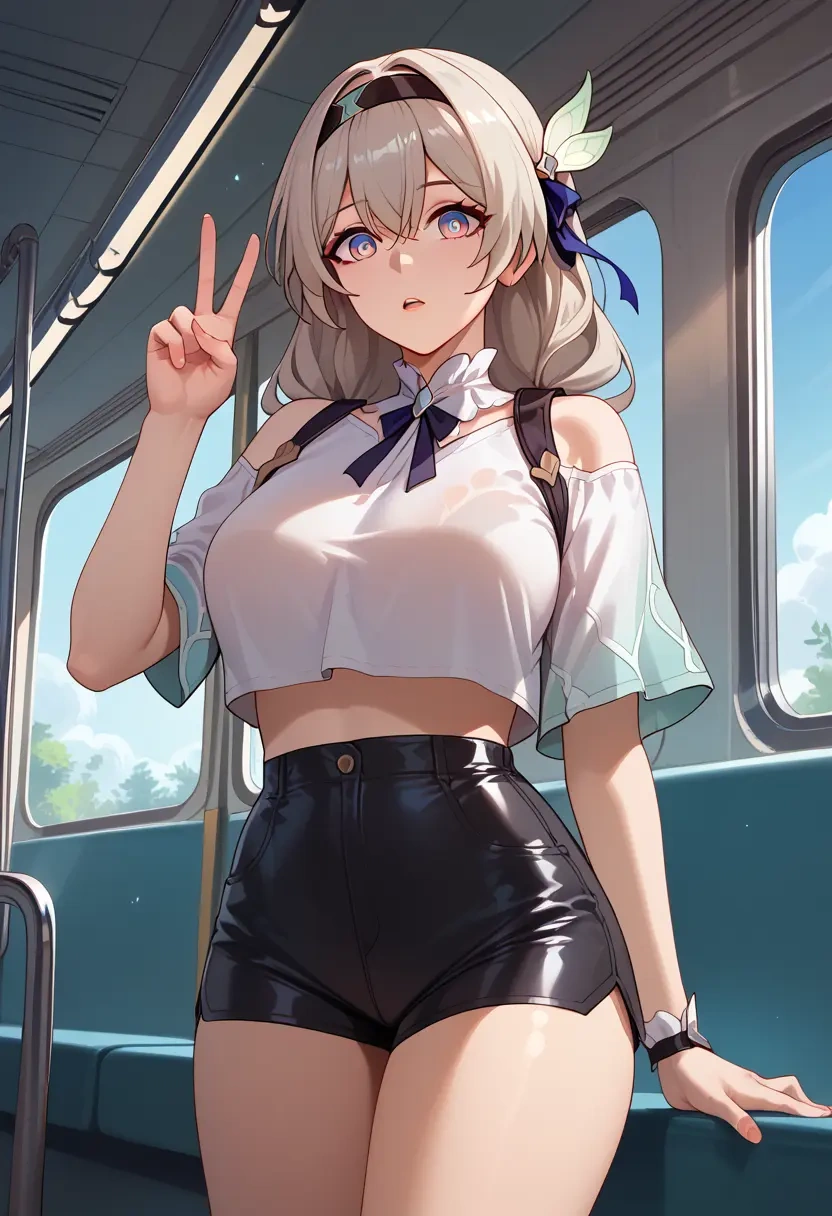 star rail,firefly,leather,shorts,crop top  - 