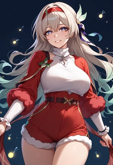 star rail,firefly,Christmas,red velvet shorts,turtleneck sweater  - AI generated anime art