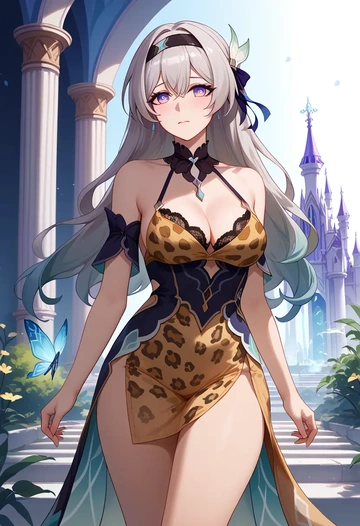 star rail,firefly,leopard print,silk slip dress  - AI generated anime art