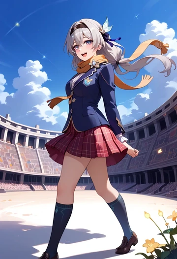 star rail,firefly,winter,student uniform,plaid skirt  - AI generated anime art