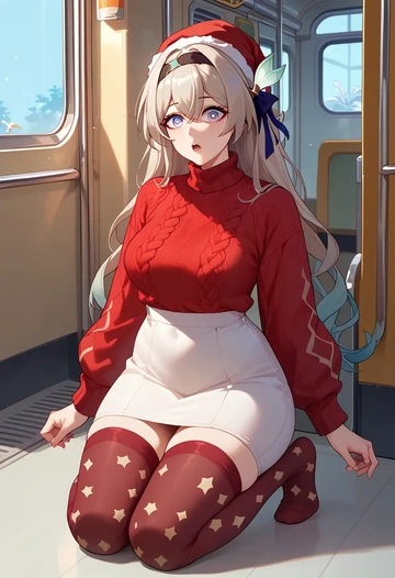 star rail,firefly,Christmas,sweater dress,stockings  - AI generated anime art