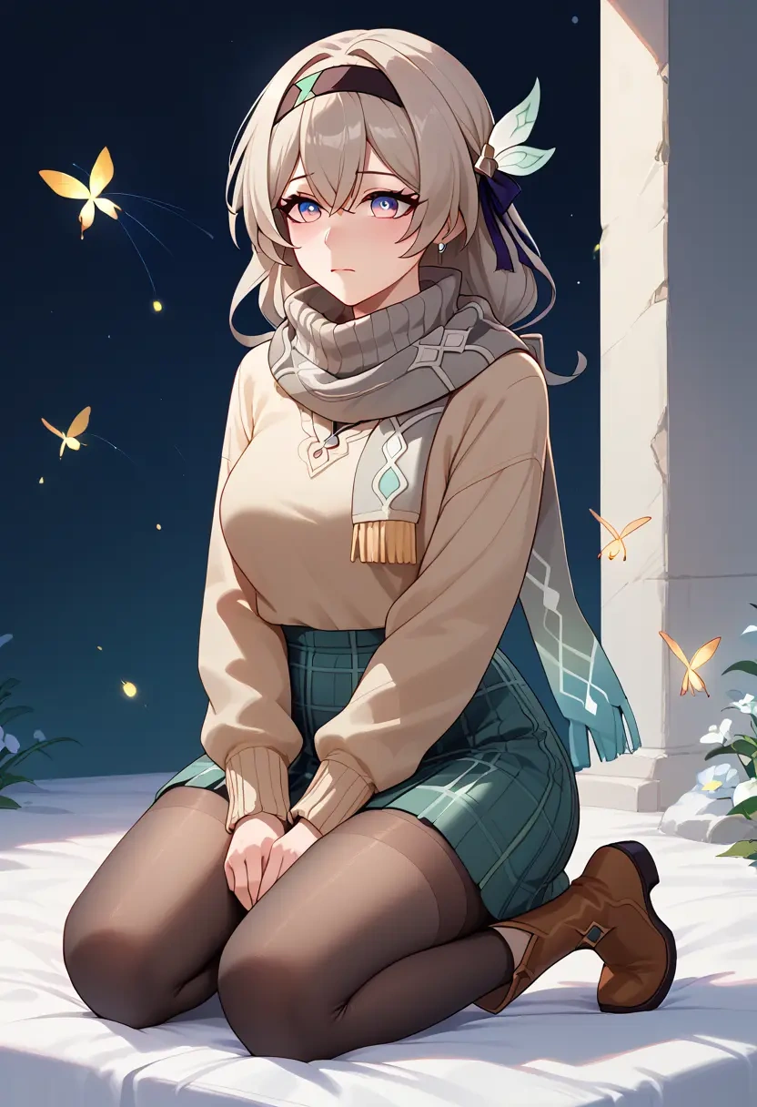 star rail,firefly,winter,student uniform,fur-lined parka  - 