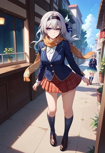 star rail,firefly,winter,student uniform,plaid skirt  - AI generated anime art