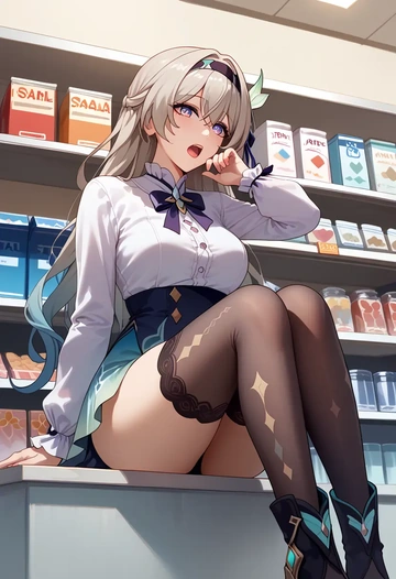 star rail,firefly,shirt dress,belted,stockings  - AI generated anime art