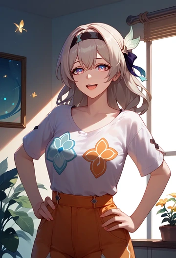 star rail,firefly,tie-dye shirt,dolphin shorts  - AI generated anime art