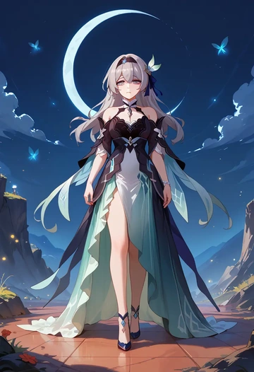 star rail,firefly,gothic priestess gown,high slit,embroidered veil  - AI generated anime art