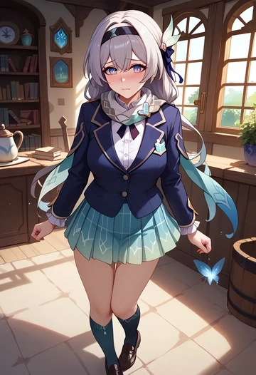 star rail,firefly,winter,student uniform,plaid skirt  - AI generated anime art