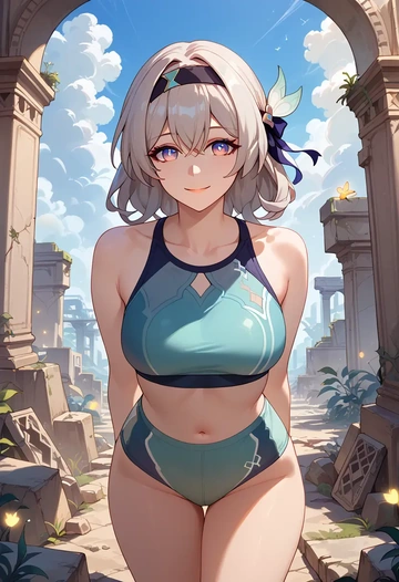 star rail,firefly,tankini top,board shorts  - AI generated anime art