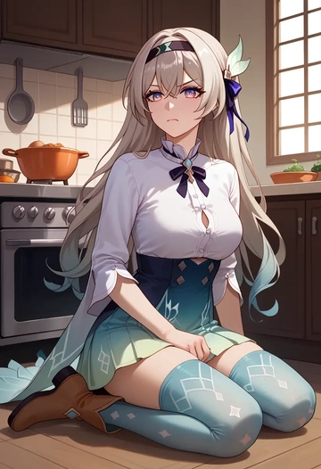 star rail,firefly,shirt dress,belted,stockings  - AI generated anime art