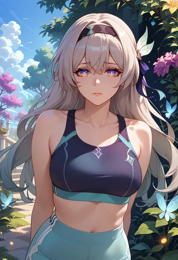 star rail,firefly,sports bra,wide-leg joggers  - AI generated anime art