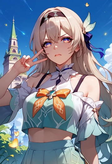 star rail,firefly,off-shoulder top,dolphin shorts  - AI generated anime art