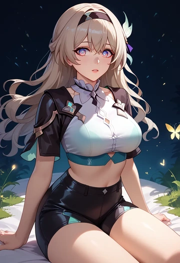 star rail,firefly,leather,shorts,crop top  - AI generated anime art