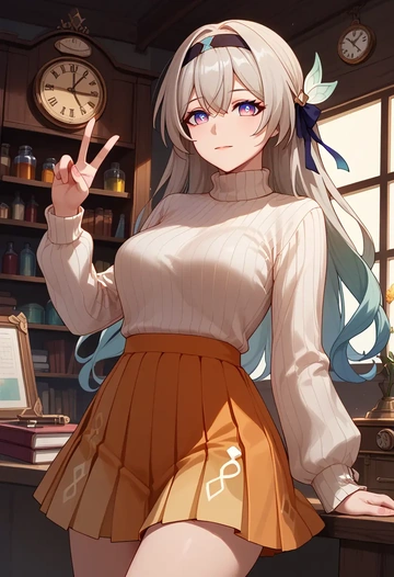 star rail,firefly,skirt,pleated,turtleneck sweater  - AI generated anime art