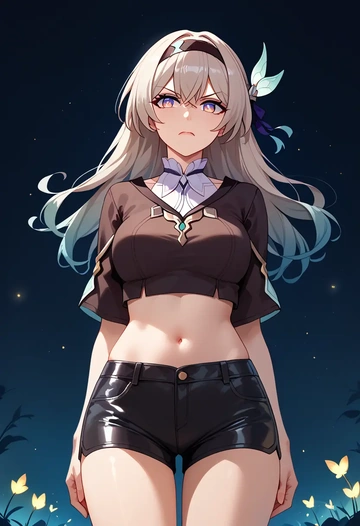 star rail,firefly,leather,shorts,crop top  - AI generated anime art