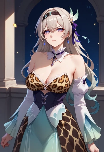 star rail,firefly,leopard print,silk slip dress  - AI generated anime art