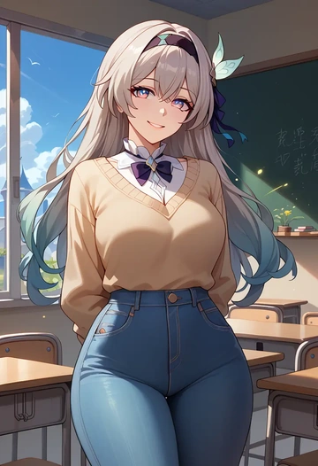 star rail,firefly,teacher, sweater, jeans shorts  - AI generated anime art