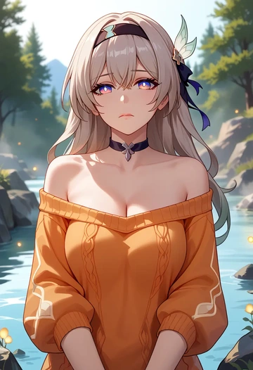 star rail,firefly,orange,sweater,choker  - AI generated anime art