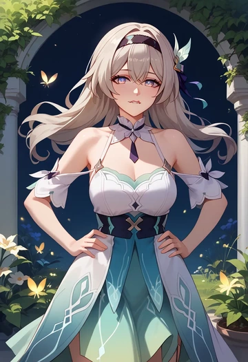 star rail,firefly,silk slip dress,floral prints  - AI generated anime art