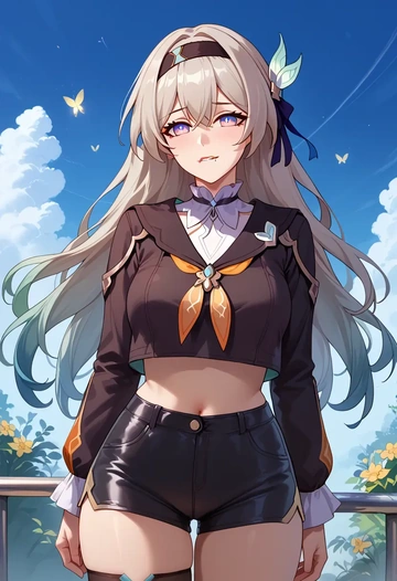 star rail,firefly,leather,shorts,crop top  - AI generated anime art