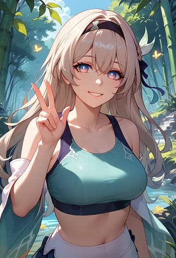 star rail,firefly,sports bra,high-waisted leggings  - AI generated anime art