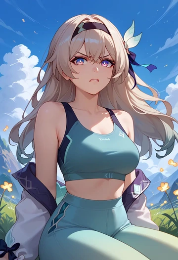 star rail,firefly,sports bra,wide-leg joggers  - AI generated anime art