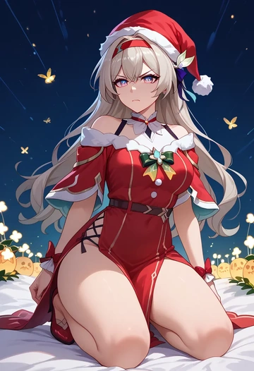 star rail,firefly,Christmas,red velvet dress  - AI generated anime art