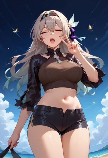 star rail,firefly,leather,shorts,crop top  - AI generated anime art