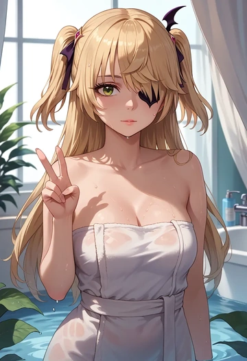 genshin impact,fischl_(genshin_impact),towel,sexy  - AI generated anime art