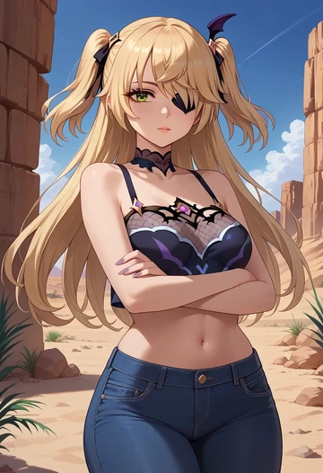 genshin impact,fischl_(genshin_impact),crop top  - AI generated anime art