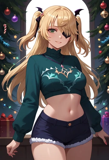 genshin impact,fischl_(genshin_impact),Christmas,red velvet shorts  - AI generated anime art