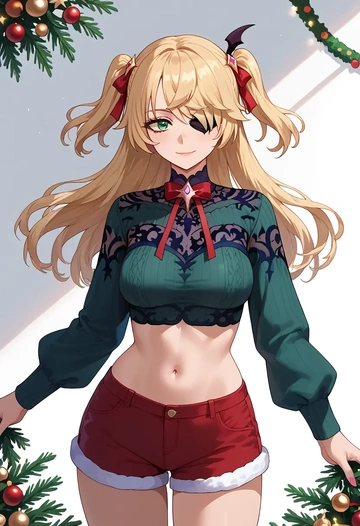 genshin impact,fischl_(genshin_impact),Christmas,red velvet shorts  - AI generated anime art