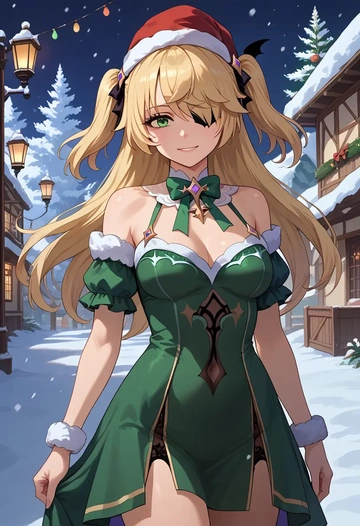 genshin impact,fischl_(genshin_impact),Christmas,dress  - AI generated anime art