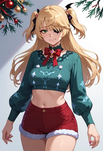 genshin impact,fischl_(genshin_impact),Christmas,red velvet shorts  - AI generated anime art