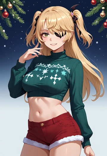 genshin impact,fischl_(genshin_impact),Christmas,red velvet shorts  - AI generated anime art